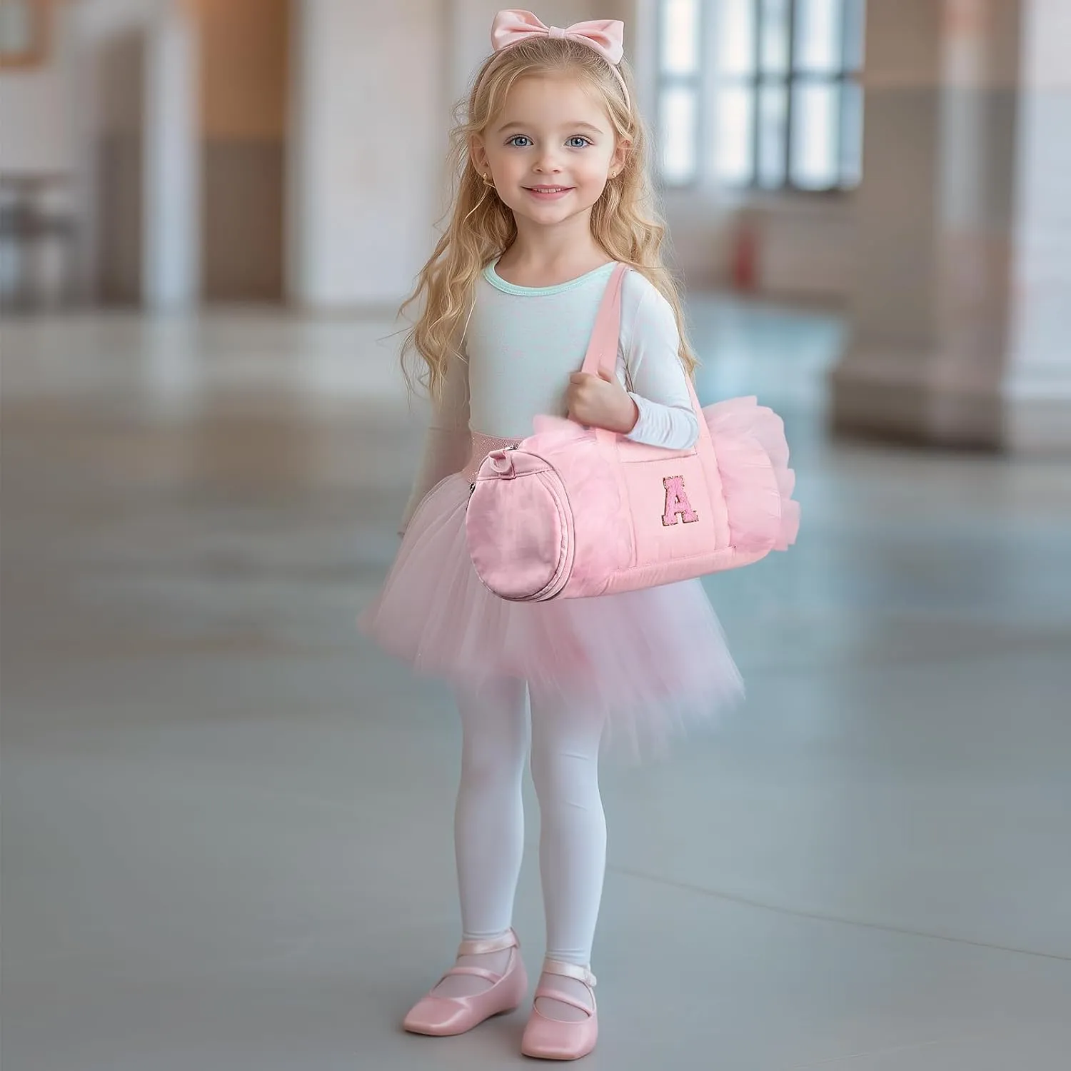mibasies Dance Bag for Girls 4-6: Kids Duffle Bag - Ballet Bags for Girls 4-6 - Personalized Letter Girls Gifts Pink A