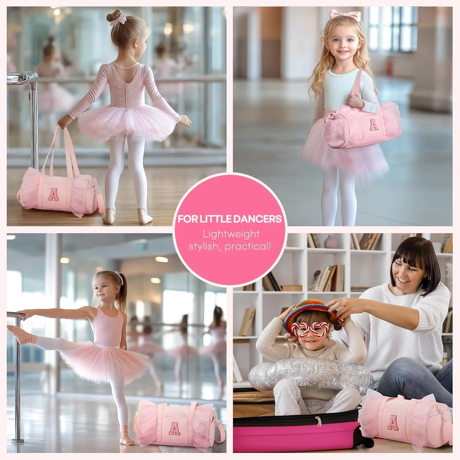 mibasies Dance Bag for Girls 4-6: Kids Duffle Bag - Ballet Bags for Girls 4-6 - Personalized Letter Girls Gifts Pink A
