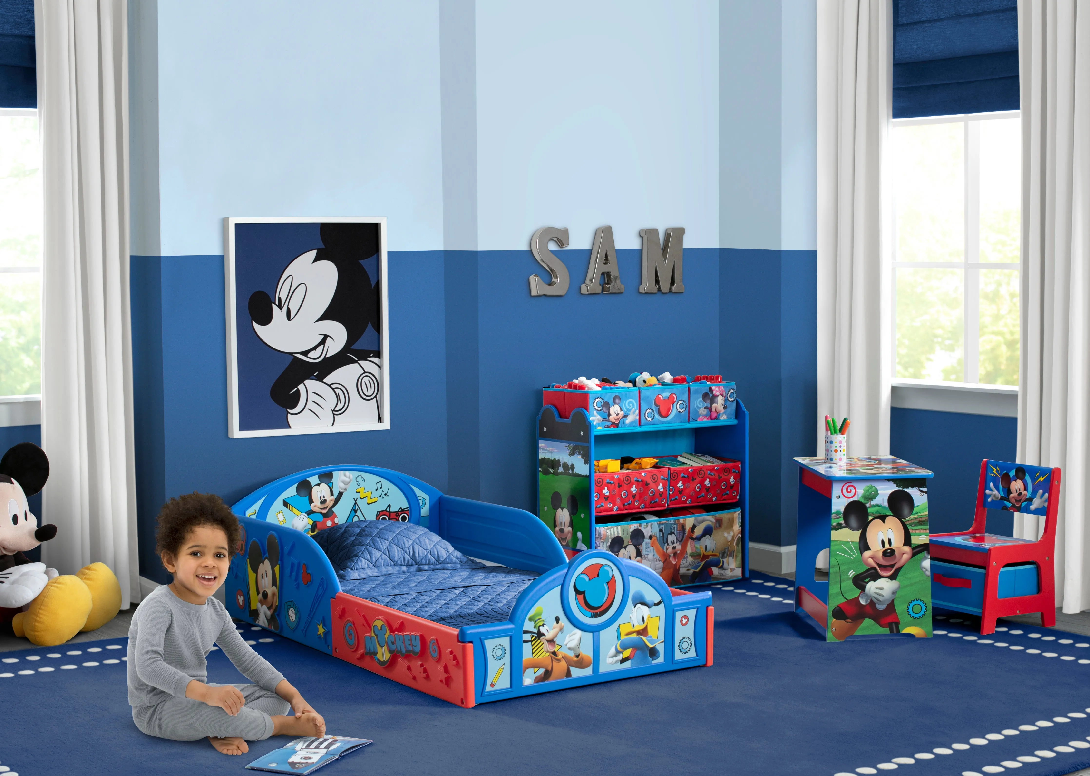 Mickey Mouse 4-Piece Room-in-a-Box Bedroom Set - Includes Toddler Bed, Toy Bin & Desk with Chair