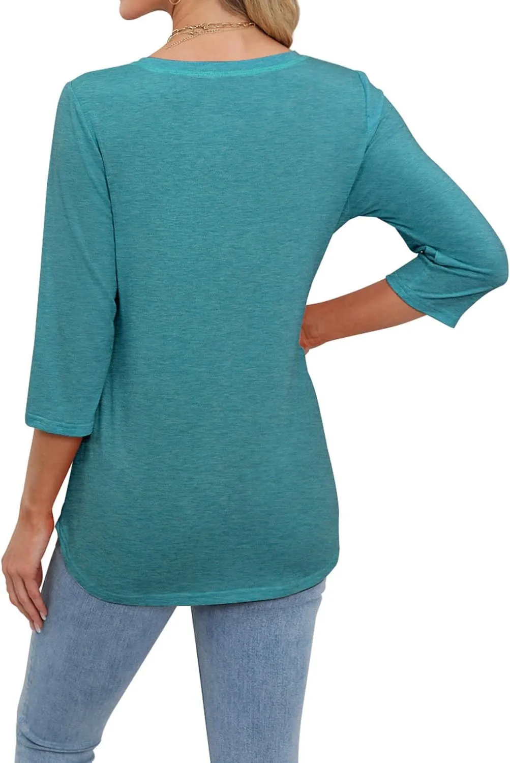 MIHOLL Womens Tops 3/4 Sleeve Spring Summer Shirts V Neck Basic Casual Loose Tunic Blouses