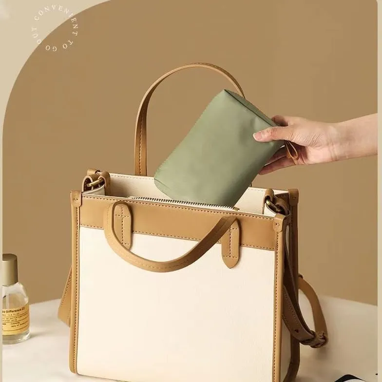 Mini Makeup Bag, Khaki Green and Tan, Zipper Closure, Multiple Compartments