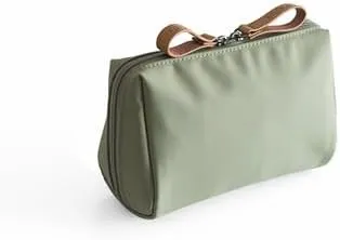 Mini Makeup Bag, Khaki Green and Tan, Zipper Closure, Multiple Compartments