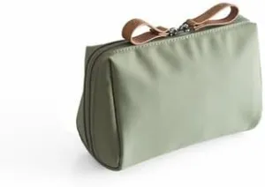 Mini Makeup Bag, Khaki Green and Tan, Zipper Closure, Multiple Compartments