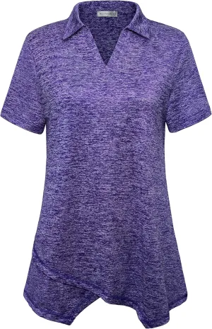 MISS FORTUNE Women's Workout Tops Golf Polo Short Sleeve V Neck Shirts Lightweight Moisture Wicking Athletic Tennis Work Top