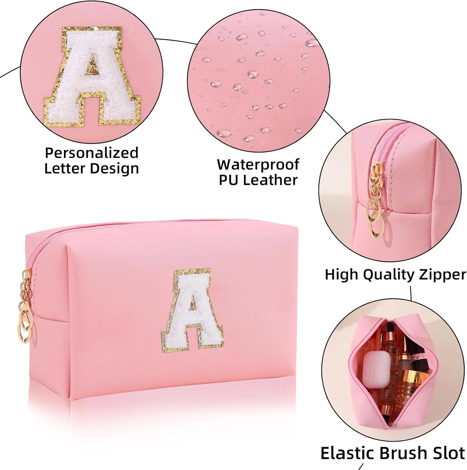 Monogrammed Gift for Women Girls,Preppy Makeup Bag Personalized Initial Cosmetic Bag with Zipper,Cute Makeup Pouch, Waterproof Toiletry Bag,Personalized Gift for GirlBridesmaids
