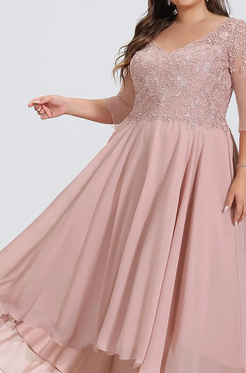Mother of The Bride Dresses Lace Appliques 3/4 Sleeves Tea Length Chiffon Formal Wedding Party Gown