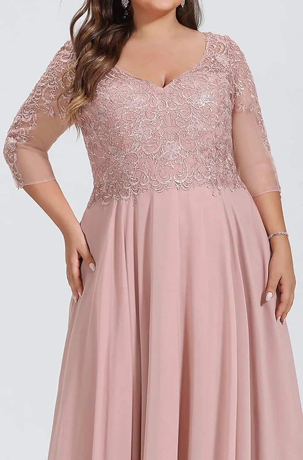 Mother of The Bride Dresses Lace Appliques 3/4 Sleeves Tea Length Chiffon Formal Wedding Party Gown