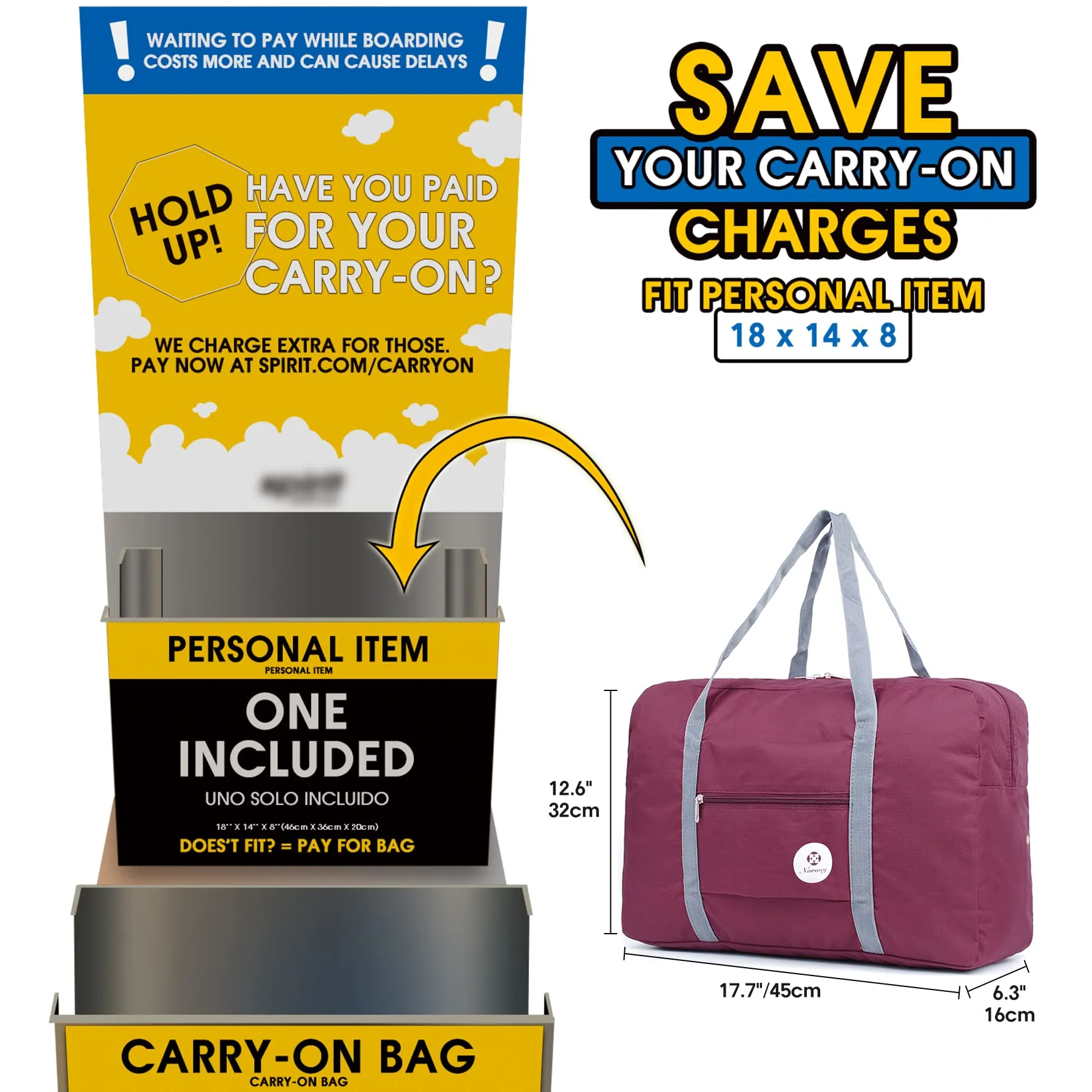 Narwey 1112 Spirit Airlines Duffel Bag