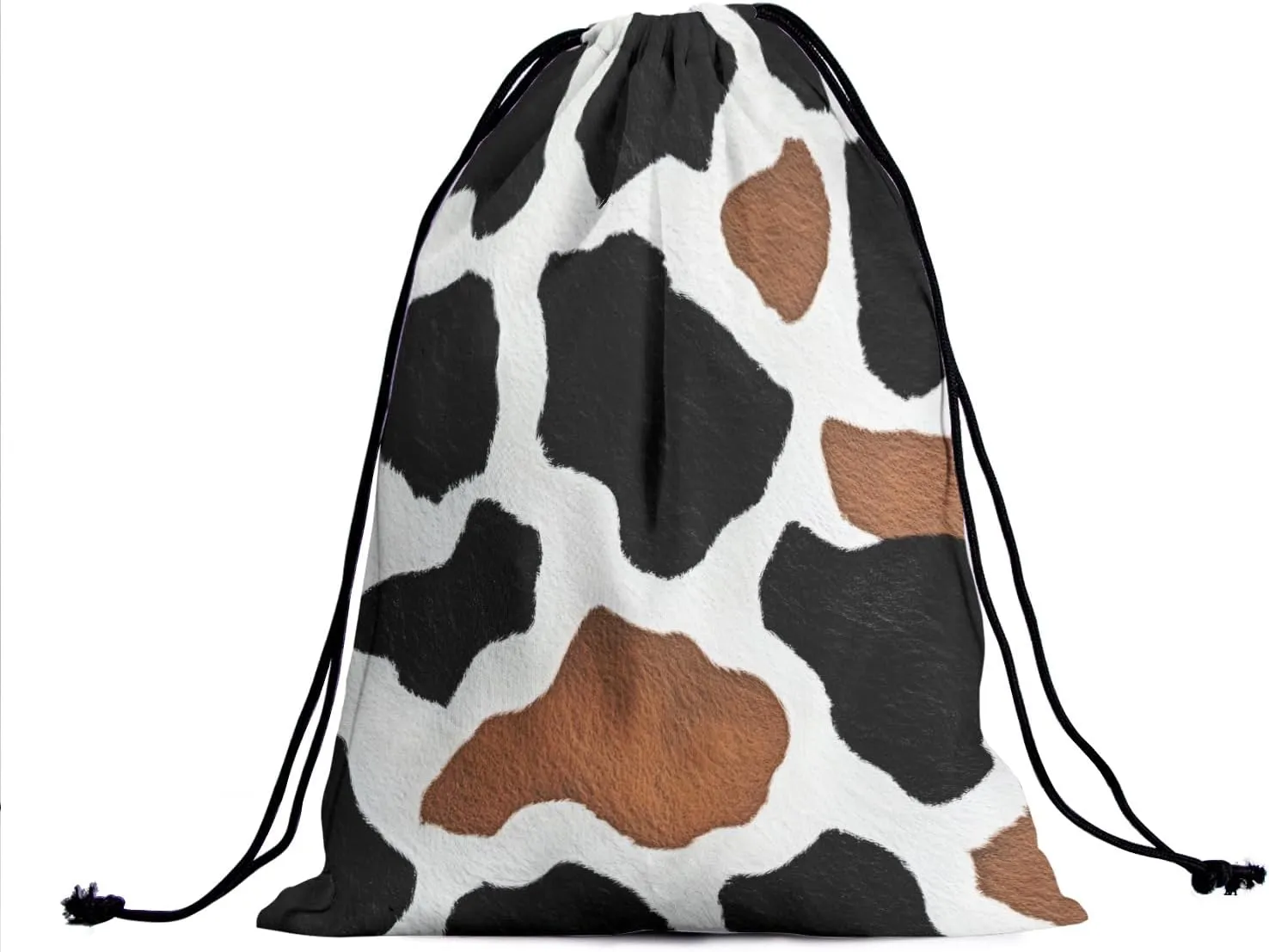 Nerxy Black Cow Gymnastics Grip Bag - Brown Cowhide Grip Bags for Gymnastics Mini Gym Bag Animals Print Drawstring Storage Pouch Adjustable