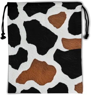 Nerxy Black Cow Gymnastics Grip Bag - Brown Cowhide Grip Bags for Gymnastics Mini Gym Bag Animals Print Drawstring Storage Pouch Adjustable