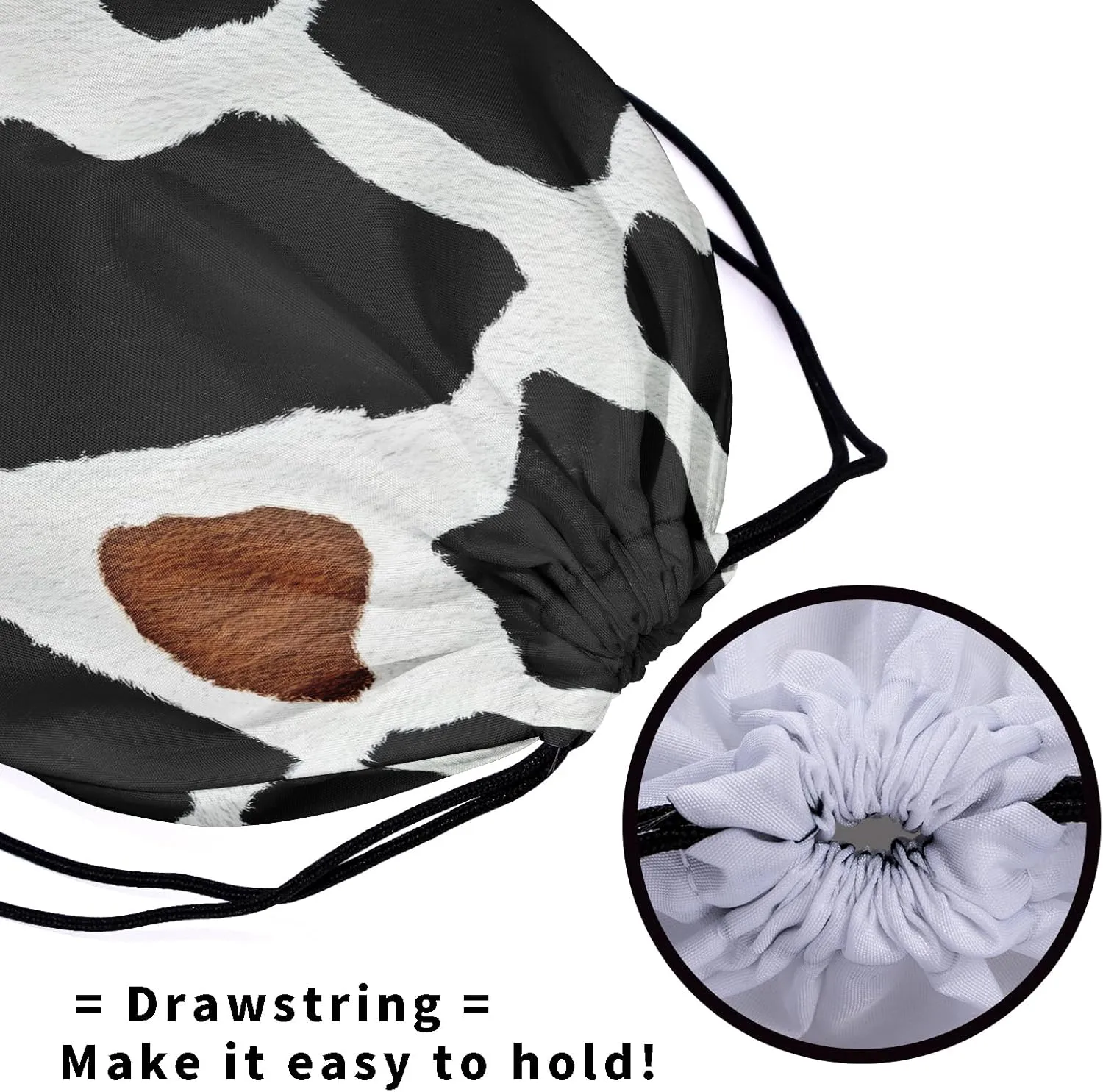 Nerxy Black Cow Gymnastics Grip Bag - Brown Cowhide Grip Bags for Gymnastics Mini Gym Bag Animals Print Drawstring Storage Pouch Adjustable