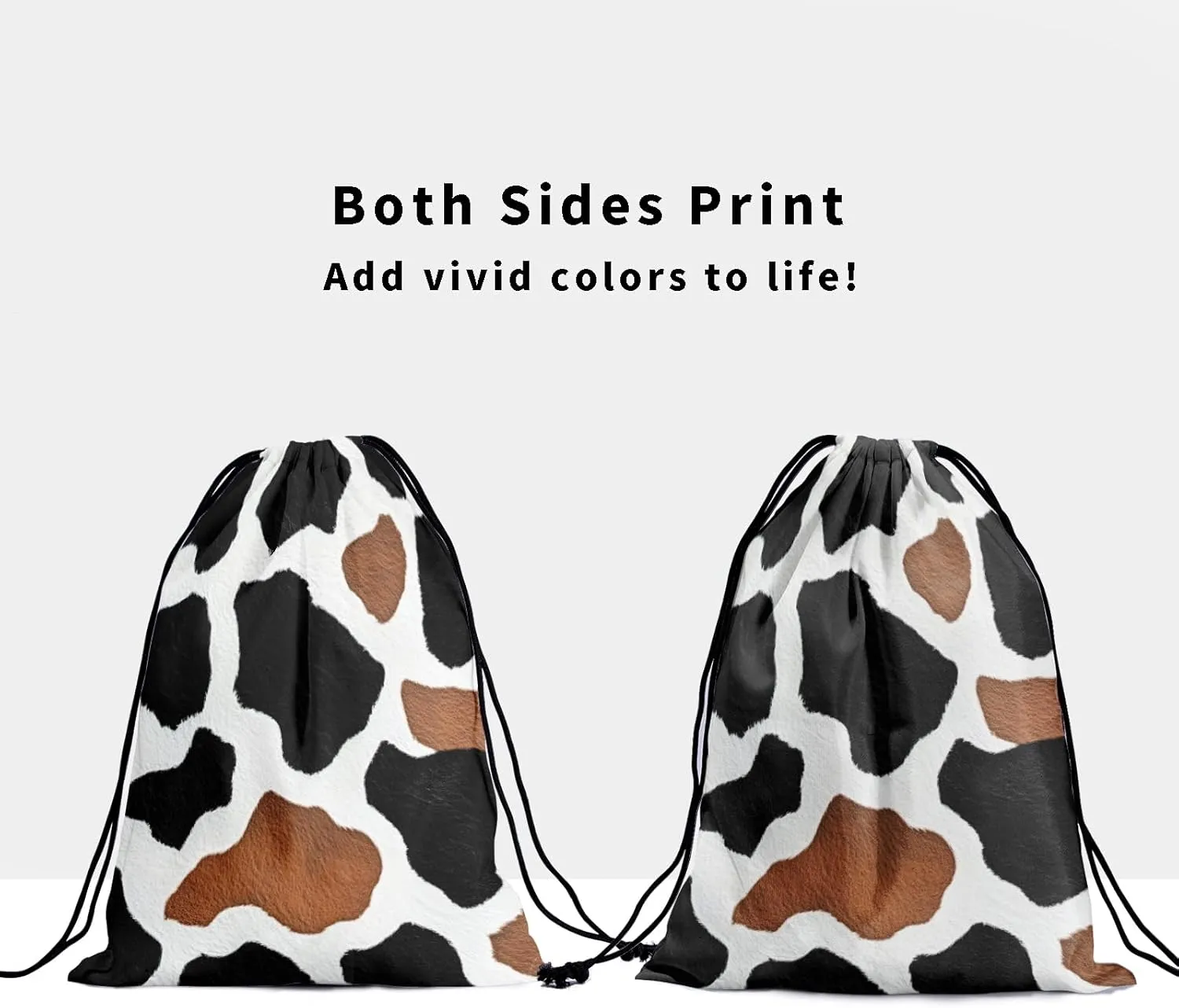 Nerxy Black Cow Gymnastics Grip Bag - Brown Cowhide Grip Bags for Gymnastics Mini Gym Bag Animals Print Drawstring Storage Pouch Adjustable