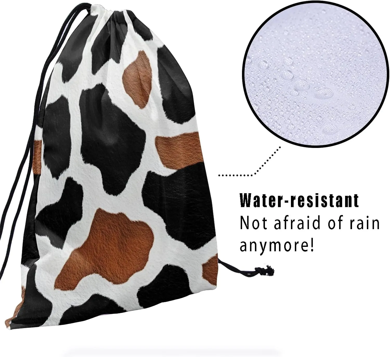 Nerxy Black Cow Gymnastics Grip Bag - Brown Cowhide Grip Bags for Gymnastics Mini Gym Bag Animals Print Drawstring Storage Pouch Adjustable