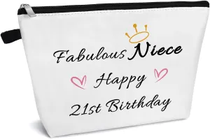 Niece 21st Birthday Gifts Makeup Bag Niece Gifts from Aunt Uncle 21 Years Old Birthday Gifts for Niece Cosmetic Bag 2002 Birthday Gifts for Women Happy 21st Birthday Gift Makeup Pouch Travel Bag