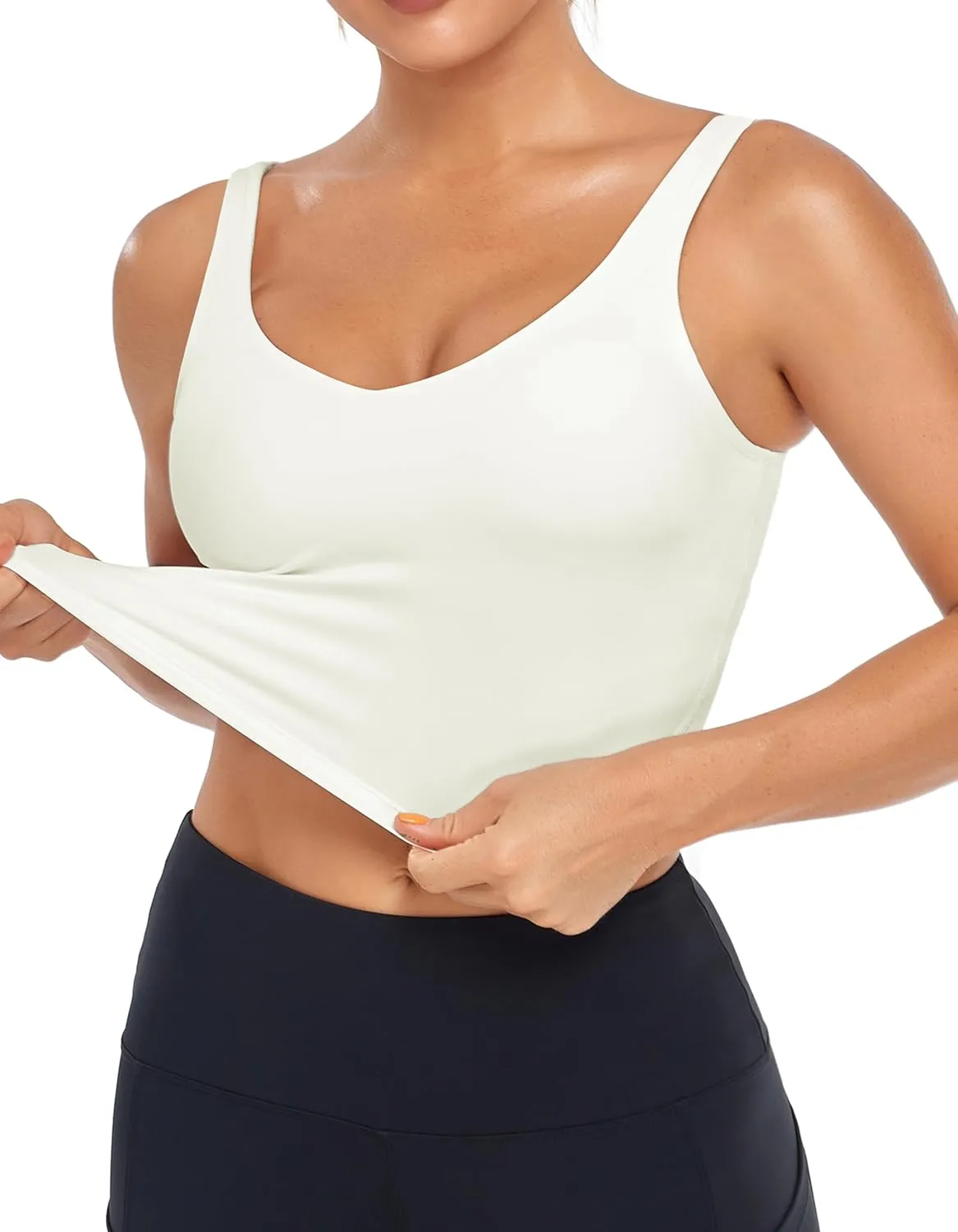 Oalka Sports Bra Womens Longline Padded Crop Tank Yoga Bras Workout Fitness Top