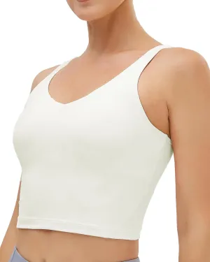 Oalka Sports Bra Womens Longline Padded Crop Tank Yoga Bras Workout Fitness Top