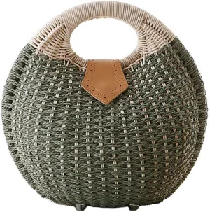 OEIPSMK Lady's Stylish Shell Shape Straw Tote Handbag Rattan Beach Bag (Beige)