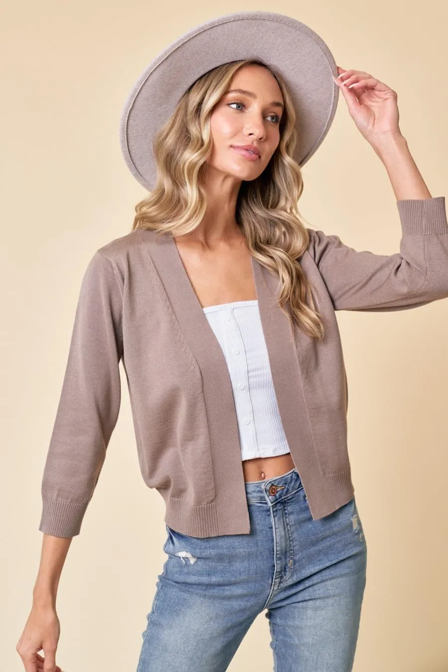 ORANGE SUNSET Women's Classic 3/4 Sleeve Open Front Cropped Bolero Shrug Cardigan Sweater for Dress Plus Size XS-3X