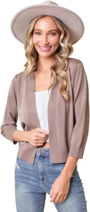 ORANGE SUNSET Women's Classic 3/4 Sleeve Open Front Cropped Bolero Shrug Cardigan Sweater for Dress Plus Size XS-3X