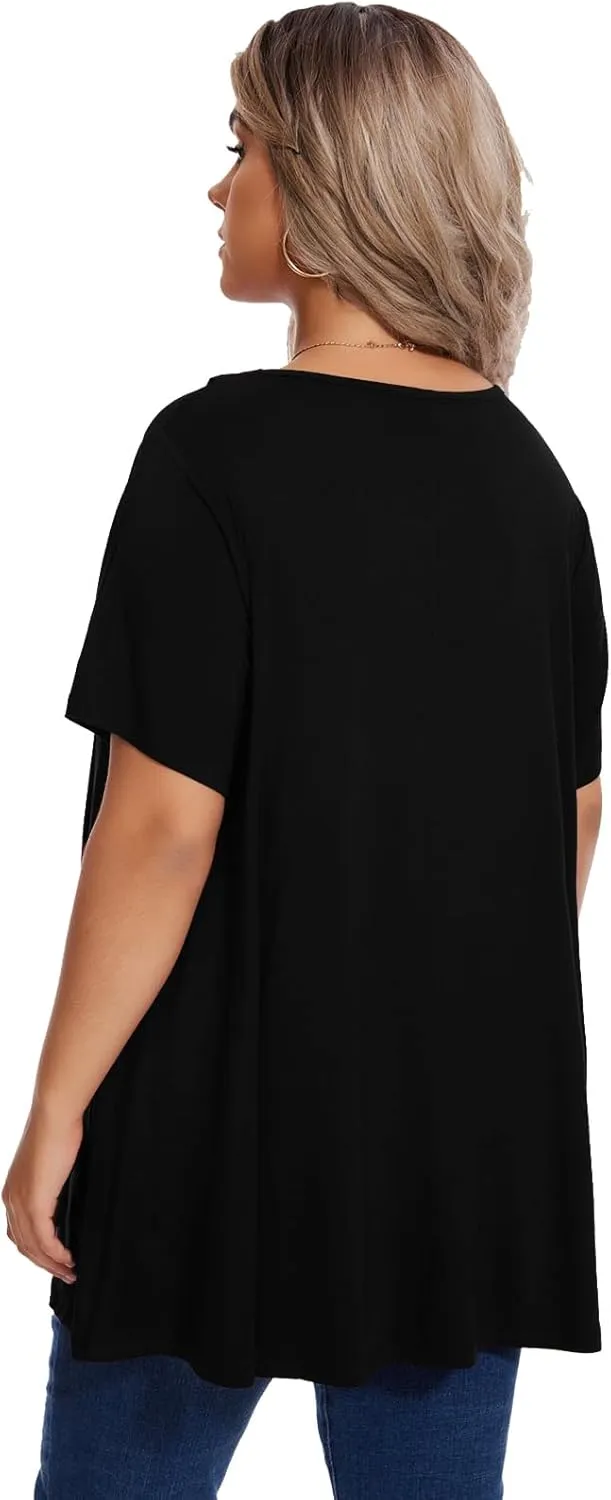 OVERWORETY Women's Plus Size T-Shirt Short Sleeve Lapel V Neck Loose Fitted Polo Tunic Tops