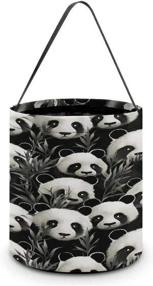 Panda Graphic Black And White Halloween Tote Candy Bag Candy Basket Candy Bucket Gift Bag for Halloween Party