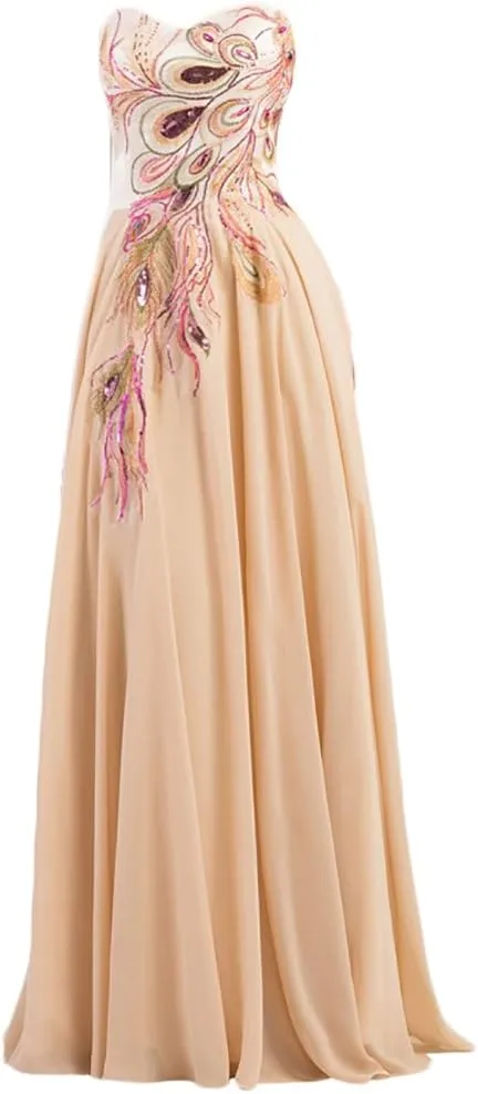 Peacock Pattern Hand Embroidery Prom Dresses Evening Pary Gowns
