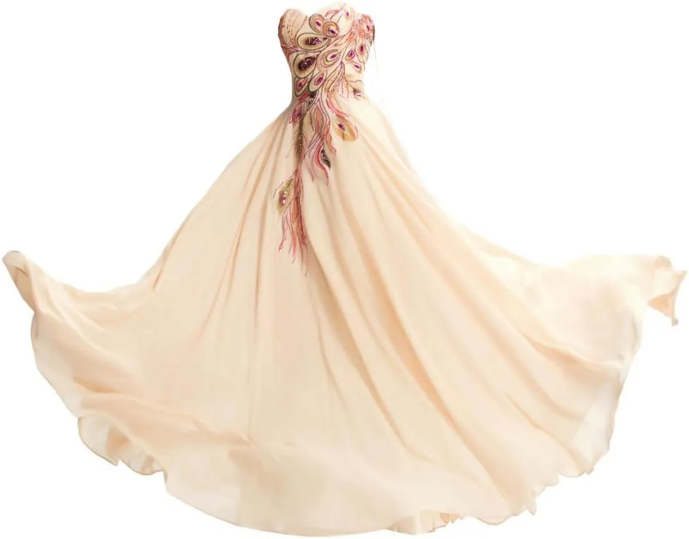 Peacock Pattern Hand Embroidery Prom Dresses Evening Pary Gowns