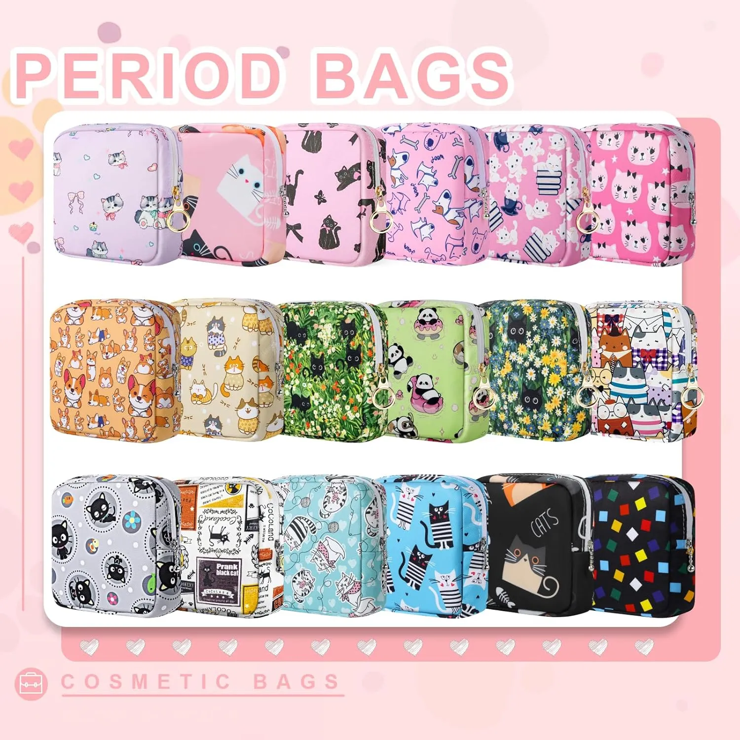 Period Bag, Canvas Sanitary Napkin Storage Bag for Girls Womens, Portable Sanitary Napkin Period Pad Pouch for Purse, Small Make Up Bags(F513B-H)