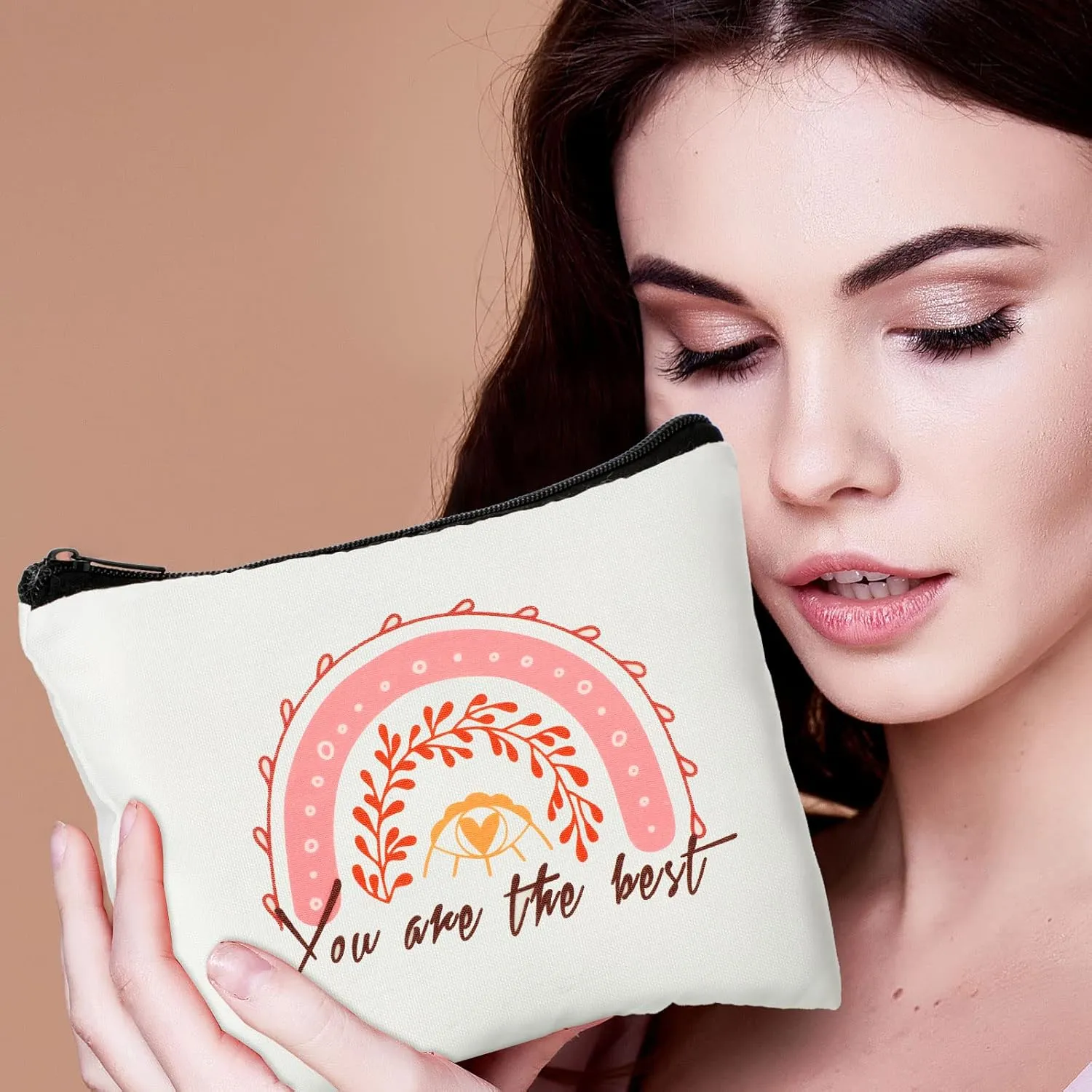 Pinkunn 16 Pcs Canvas Cosmetic Bag Bulk Inspirational Quotes Makeup Bags with Zipper Encouragement Travel Toiletry Pouch Appreciation Gift for Father's Day Graduation Summer Wedding(Rainbow)