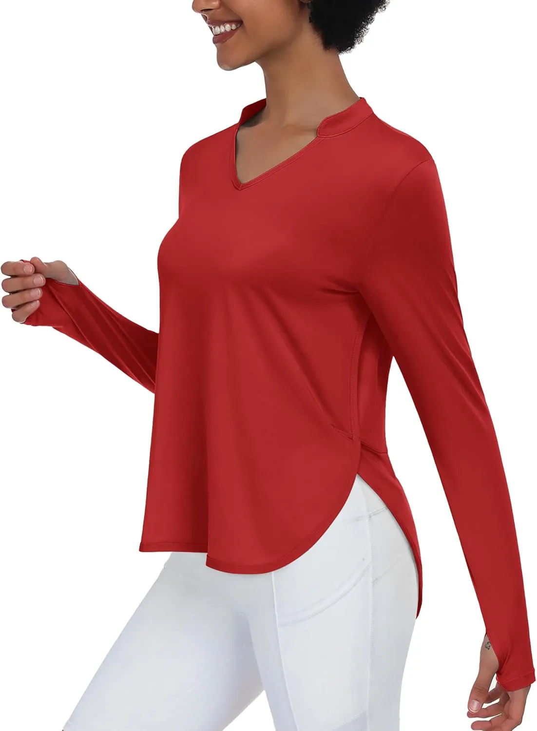 PINSPARK Women's Long Sleeve Workout Tops V Neck Athletic Yoga Shirts with Thumb Holes Quick Dry Gym Tops Loose Fit