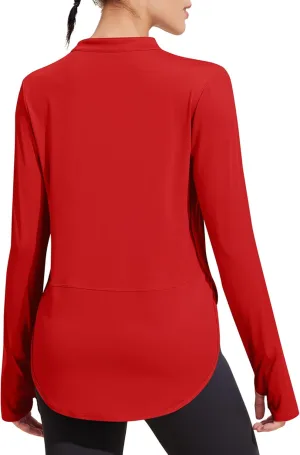 PINSPARK Women's Long Sleeve Workout Tops V Neck Athletic Yoga Shirts with Thumb Holes Quick Dry Gym Tops Loose Fit