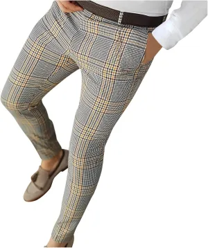 Plaid Dress Pants for Men Casual Slim Fit Chinos Pants Stretch Lightweight Business Pencil Pants Work Trousers with Pockets