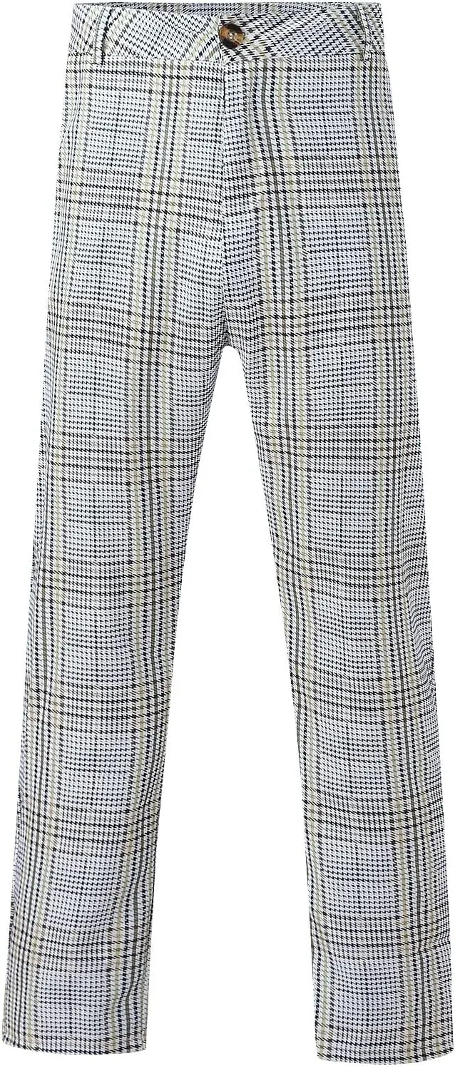 Plaid Dress Pants for Men Casual Slim Fit Chinos Pants Stretch Lightweight Business Pencil Pants Work Trousers with Pockets