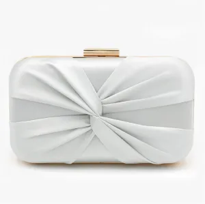 Pleated Satin Evening Handbag, Women's Evening Clutch Purses, Silver Wedding Clutch with Detachable Chain (Color : White)