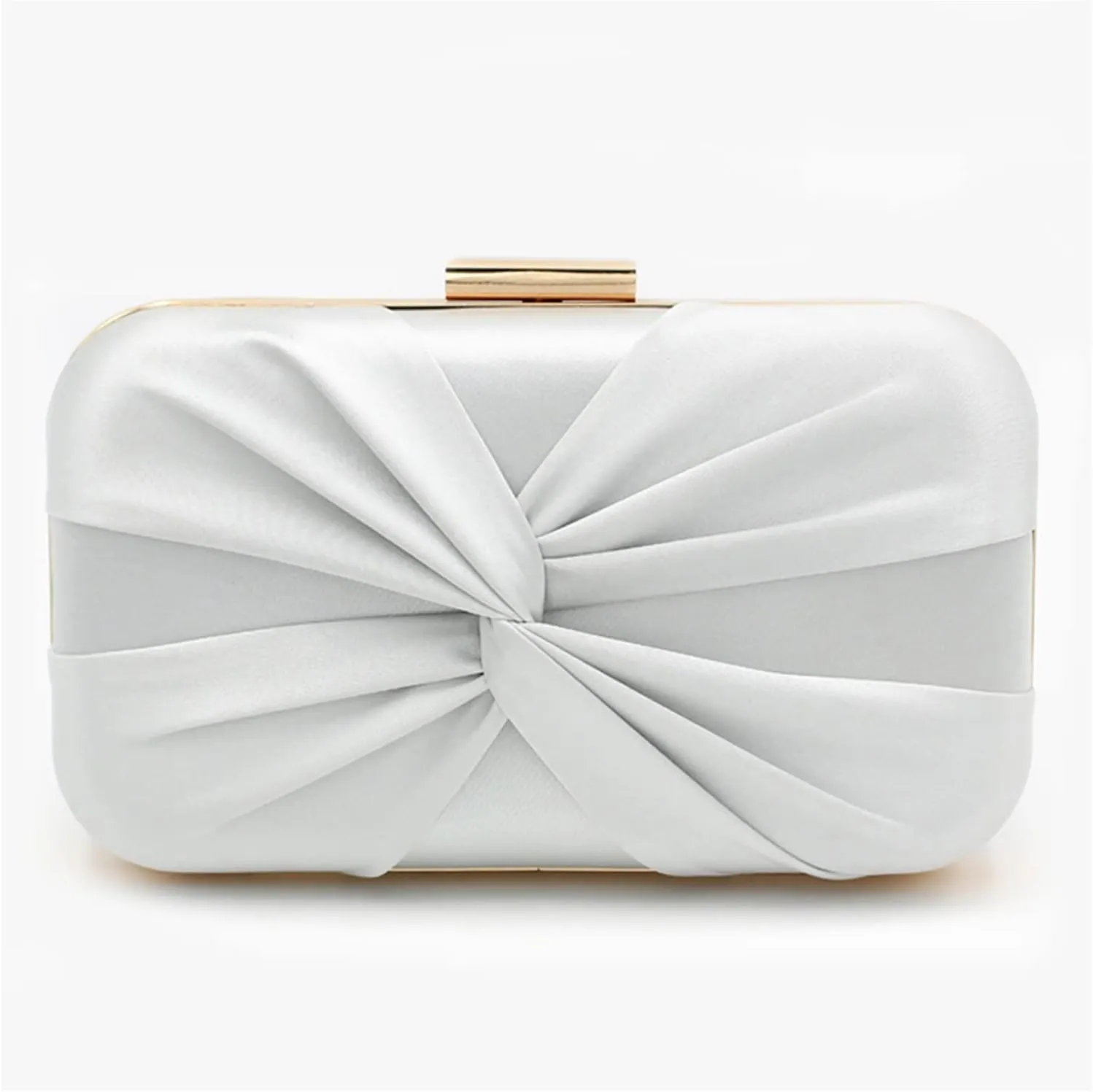Pleated Satin Evening Handbag, Women's Evening Clutch Purses, Silver Wedding Clutch with Detachable Chain (Color : White)