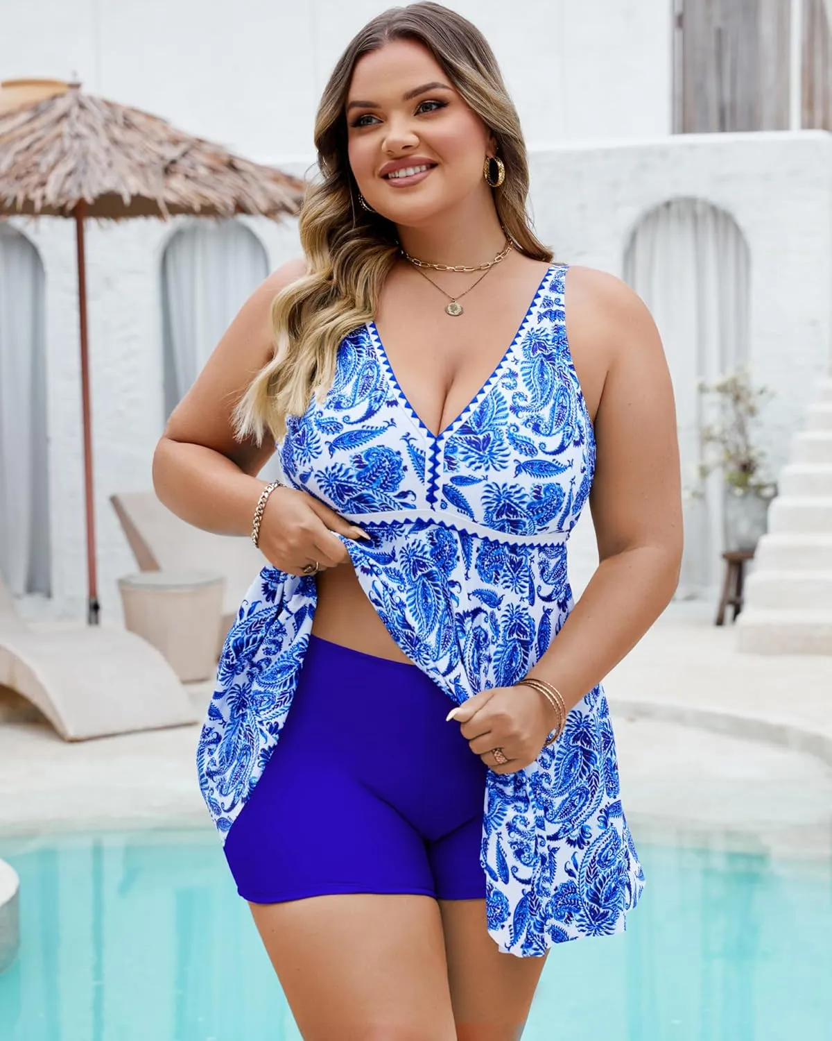 Plus Size Tankini Swimsuits for Women 2 Piece Tummy Control Modest Bathing Suits Bikini Swim Dress with Shorts 2025