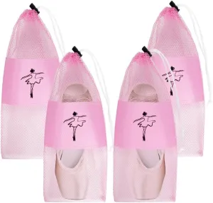 Pointe Shoe Bag - 4 Pcs Pink Dance Ballet Mesh Shoe Storage Bag Drawstring Dance Shoe Pouch Bag