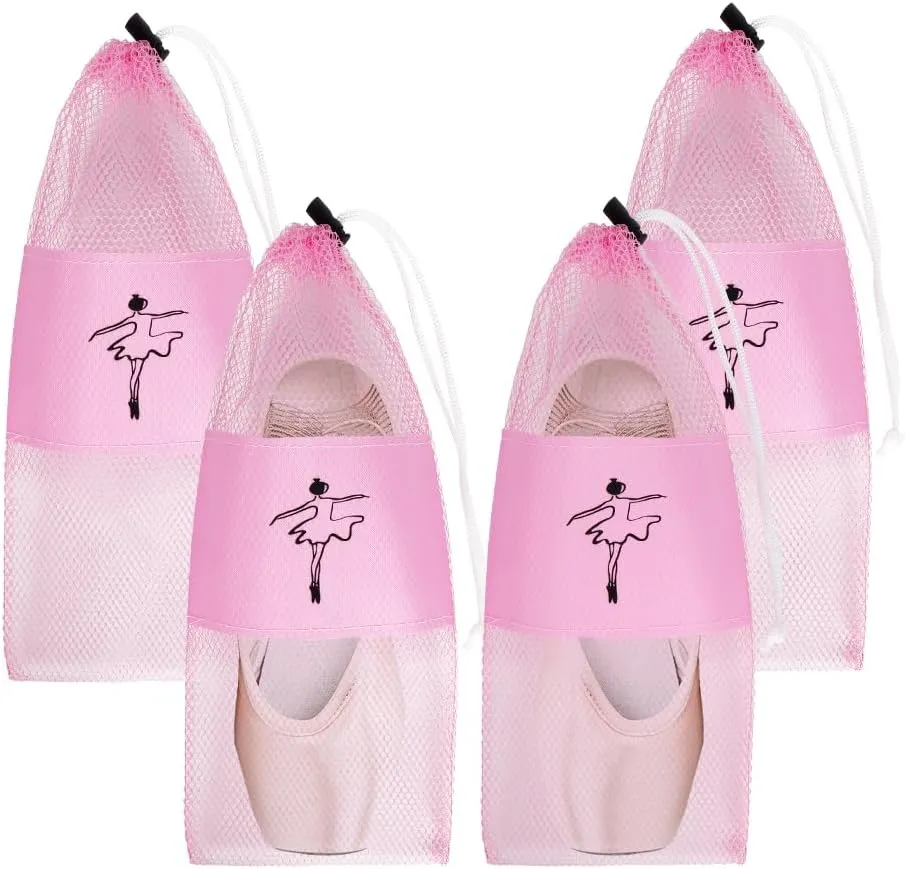 Pointe Shoe Bag - 4 Pcs Pink Dance Ballet Mesh Shoe Storage Bag Drawstring Dance Shoe Pouch Bag