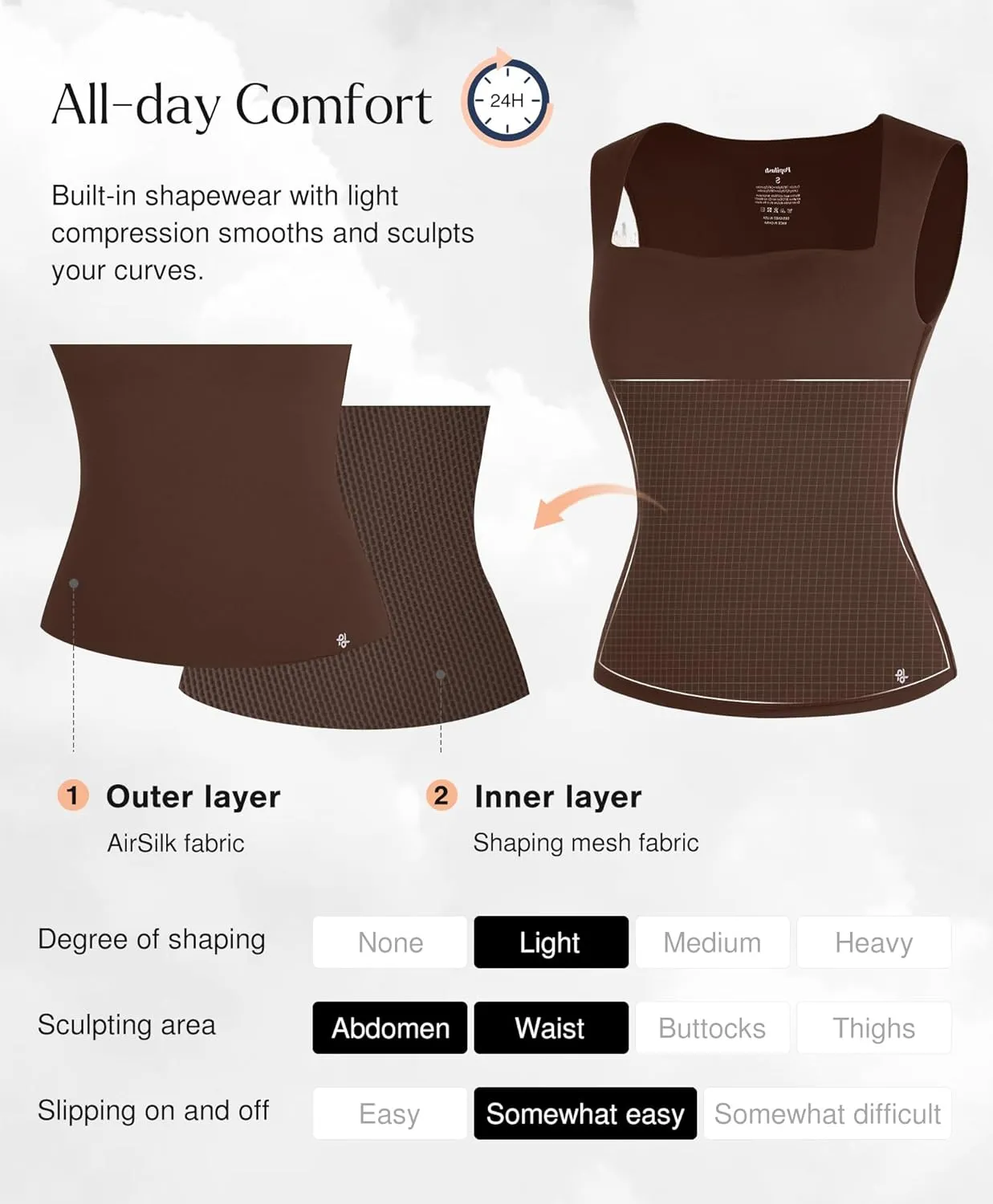 Popilush Shapewear Tank Top For Women - Square Neck Sleeveless Women'S Basic Tummy Control Tops Summer Outfits Going Out Tops