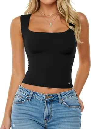 Popilush Shapewear Tank Top For Women - Square Neck Sleeveless Women'S Basic Tummy Control Tops Summer Outfits Going Out Tops