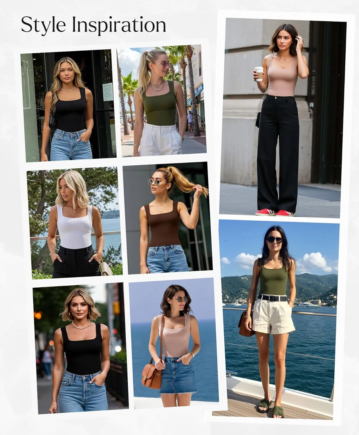 Popilush Shapewear Tank Top For Women - Square Neck Sleeveless Women'S Basic Tummy Control Tops Summer Outfits Going Out Tops