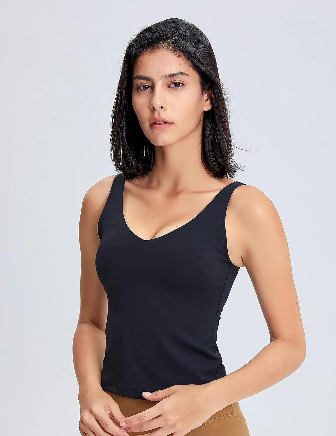 POSHDIVAH Women Sports Bra Longline Padded Tank Top Naked Feeling Workout Fitness Running Yoga Tops