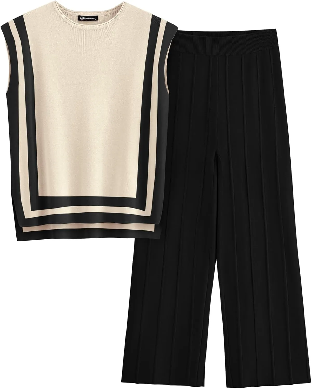 PRETTYGARDEN Women's 2 Piece Outfits Knit Loungewear High Low Pullover Tops and Wide Leg Pants Casual Sweater Sets Tracksuits