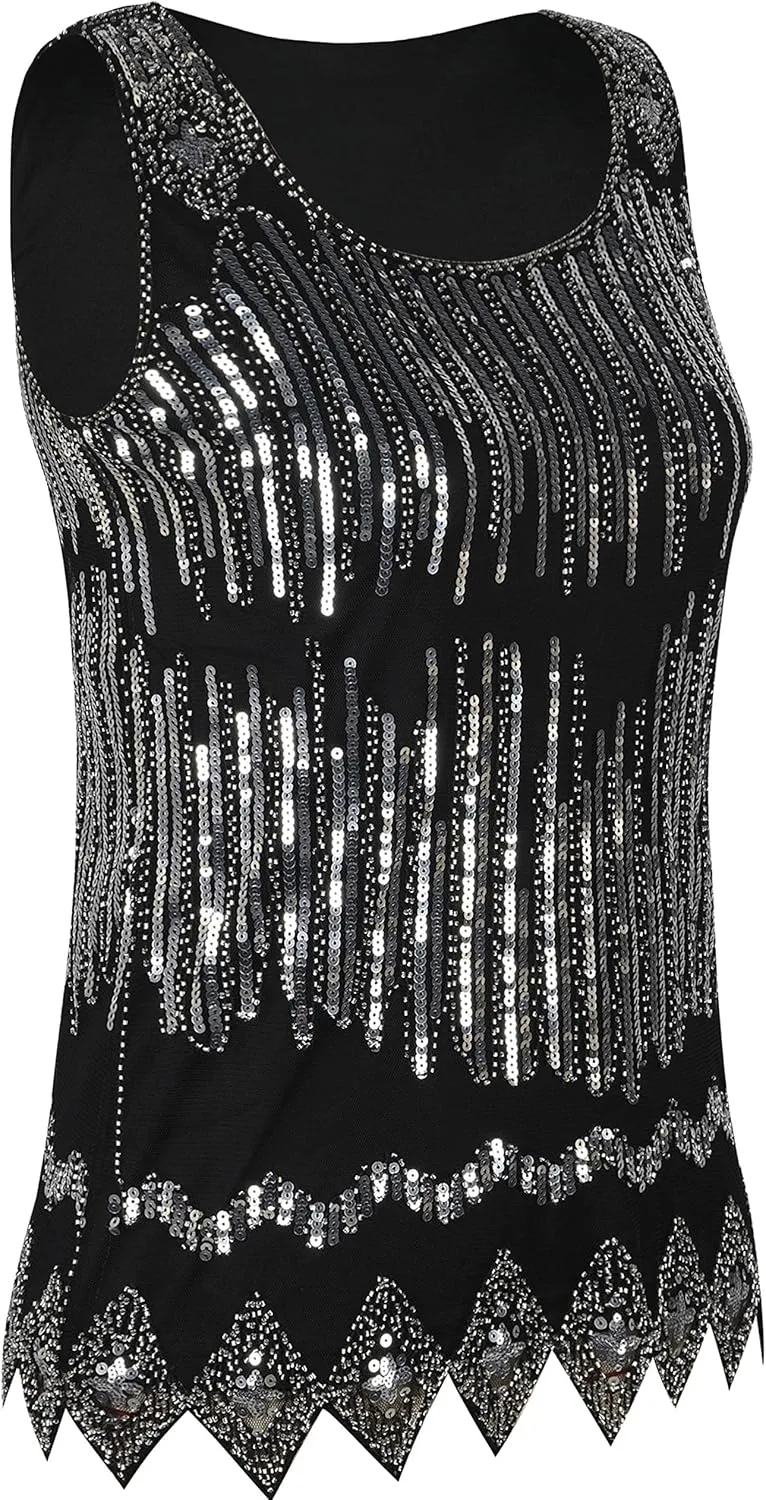 PrettyGuide Women's Sequin Top Flowy Sparkly Cocktail Tank Party Dressy Tops