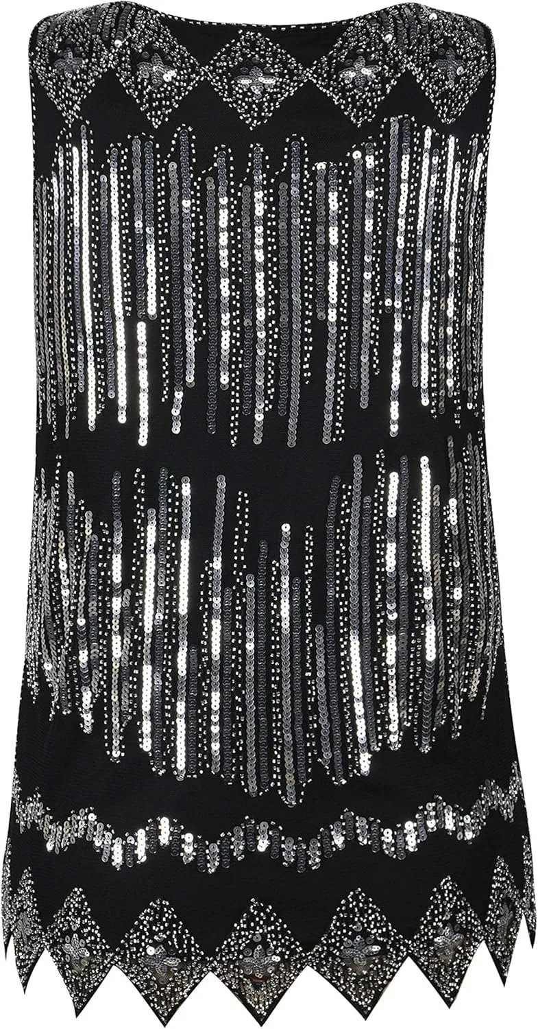 PrettyGuide Women's Sequin Top Flowy Sparkly Cocktail Tank Party Dressy Tops