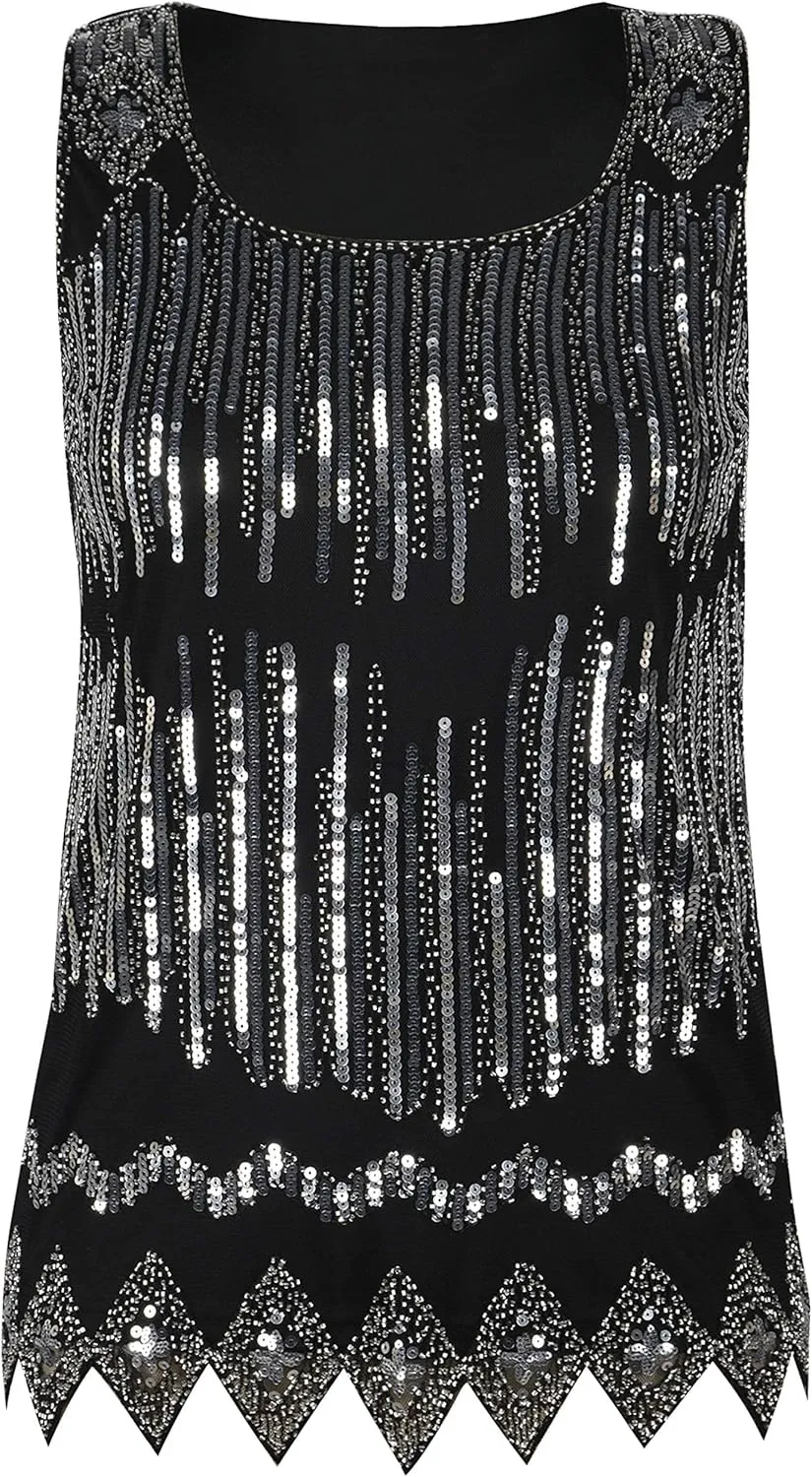 PrettyGuide Women's Sequin Top Flowy Sparkly Cocktail Tank Party Dressy Tops