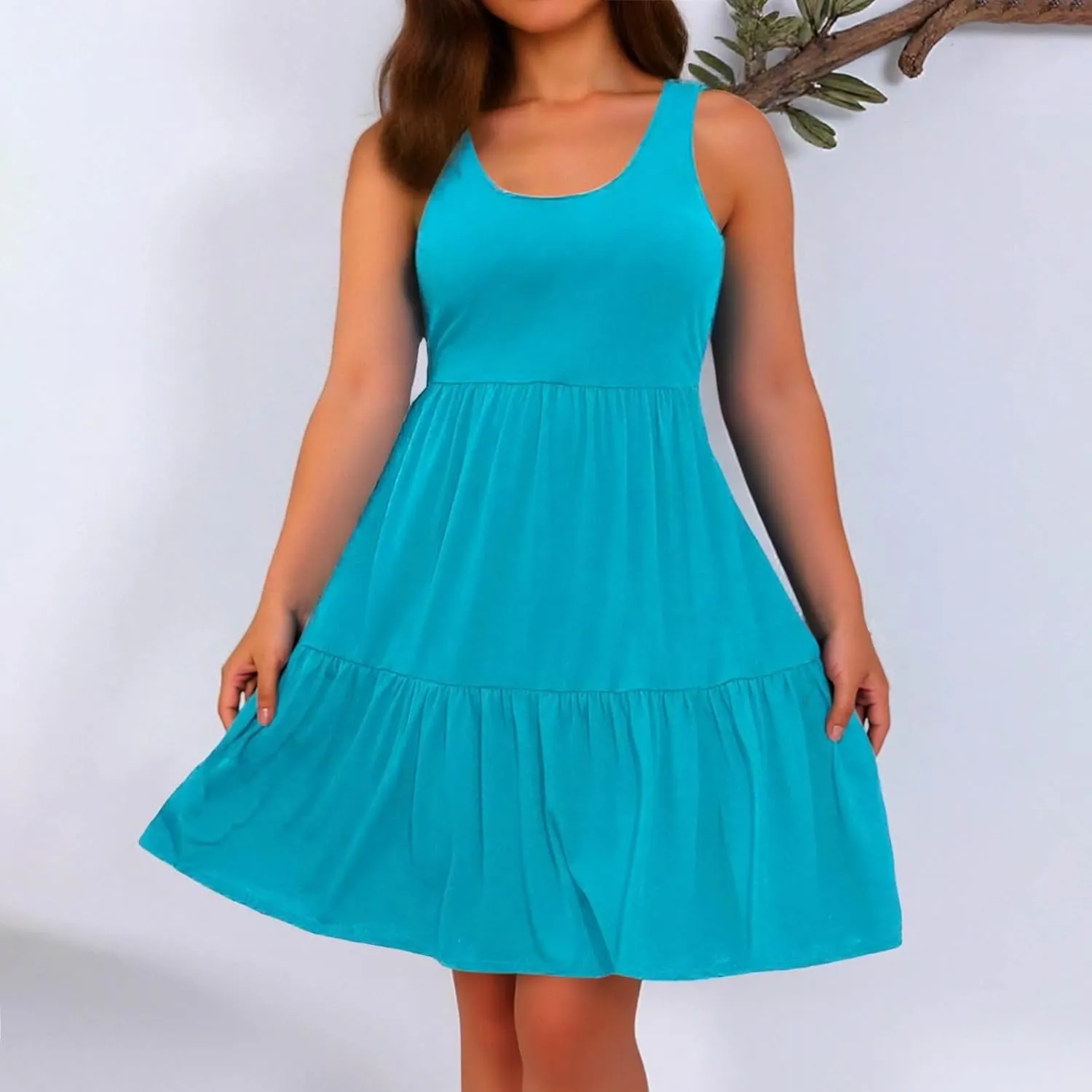 PTOLOCIF Plus Size Dresses for Curvy Women Casual Tank Dress Sleeveless V Neck T Shirt Sundress Flowy Tiered Swing Mini