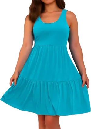 PTOLOCIF Plus Size Dresses for Curvy Women Casual Tank Dress Sleeveless V Neck T Shirt Sundress Flowy Tiered Swing Mini