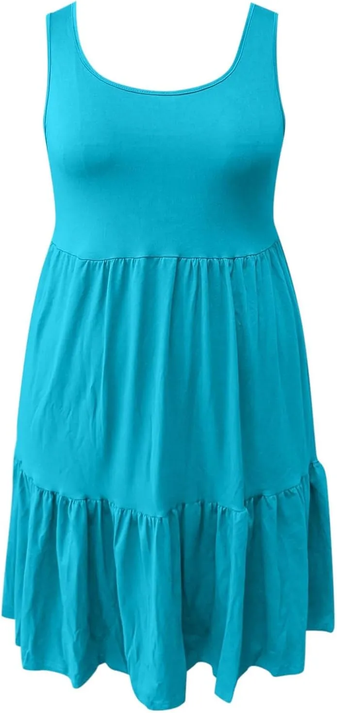 PTOLOCIF Plus Size Dresses for Curvy Women Casual Tank Dress Sleeveless V Neck T Shirt Sundress Flowy Tiered Swing Mini