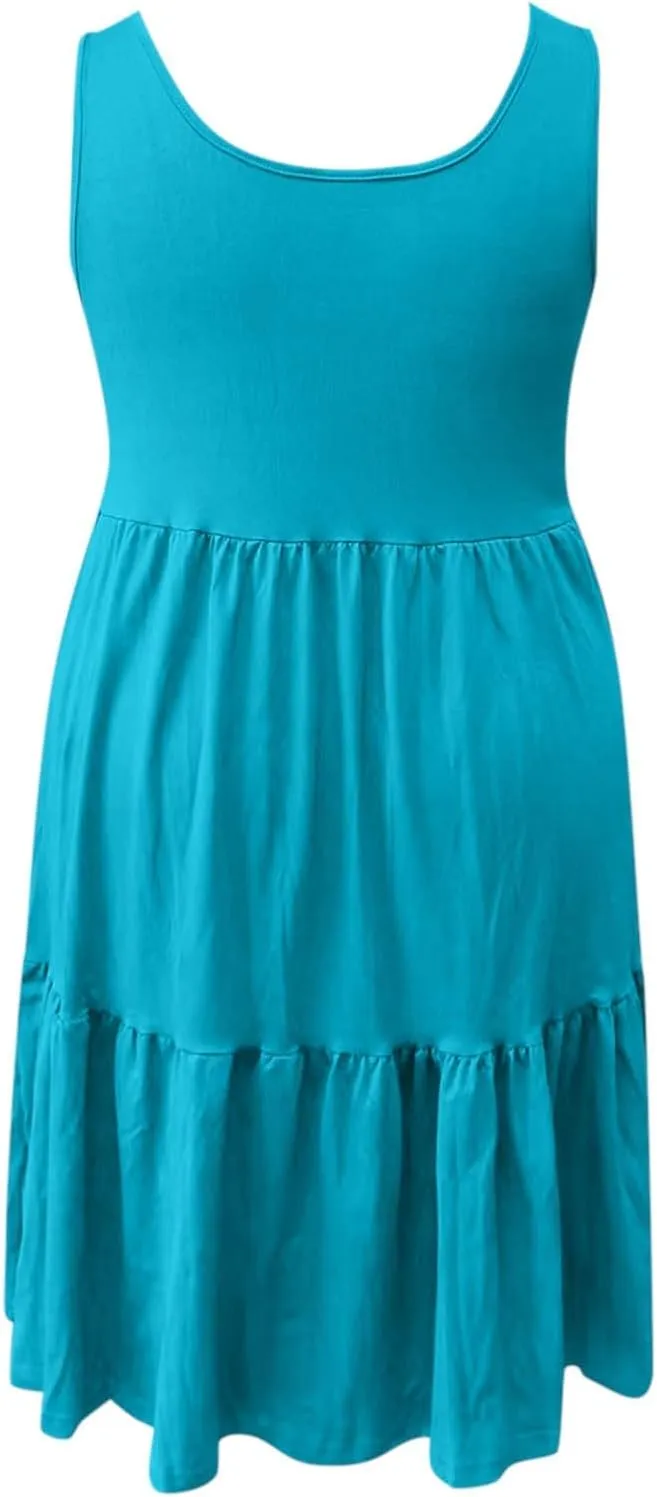 PTOLOCIF Plus Size Dresses for Curvy Women Casual Tank Dress Sleeveless V Neck T Shirt Sundress Flowy Tiered Swing Mini